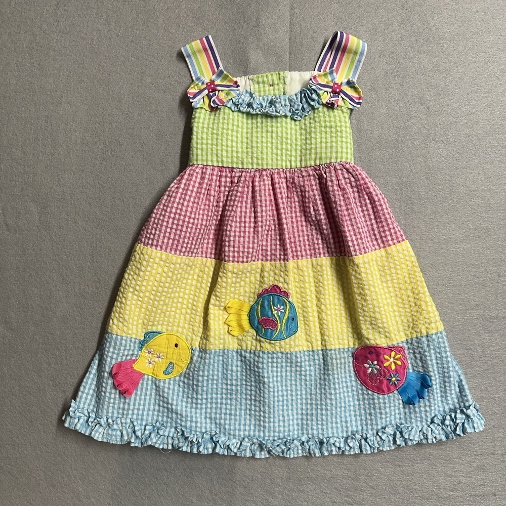 Vtg Emily Rose Dress Kids 2T Multi Ruffle Trim Tiered Gingham Seersucker